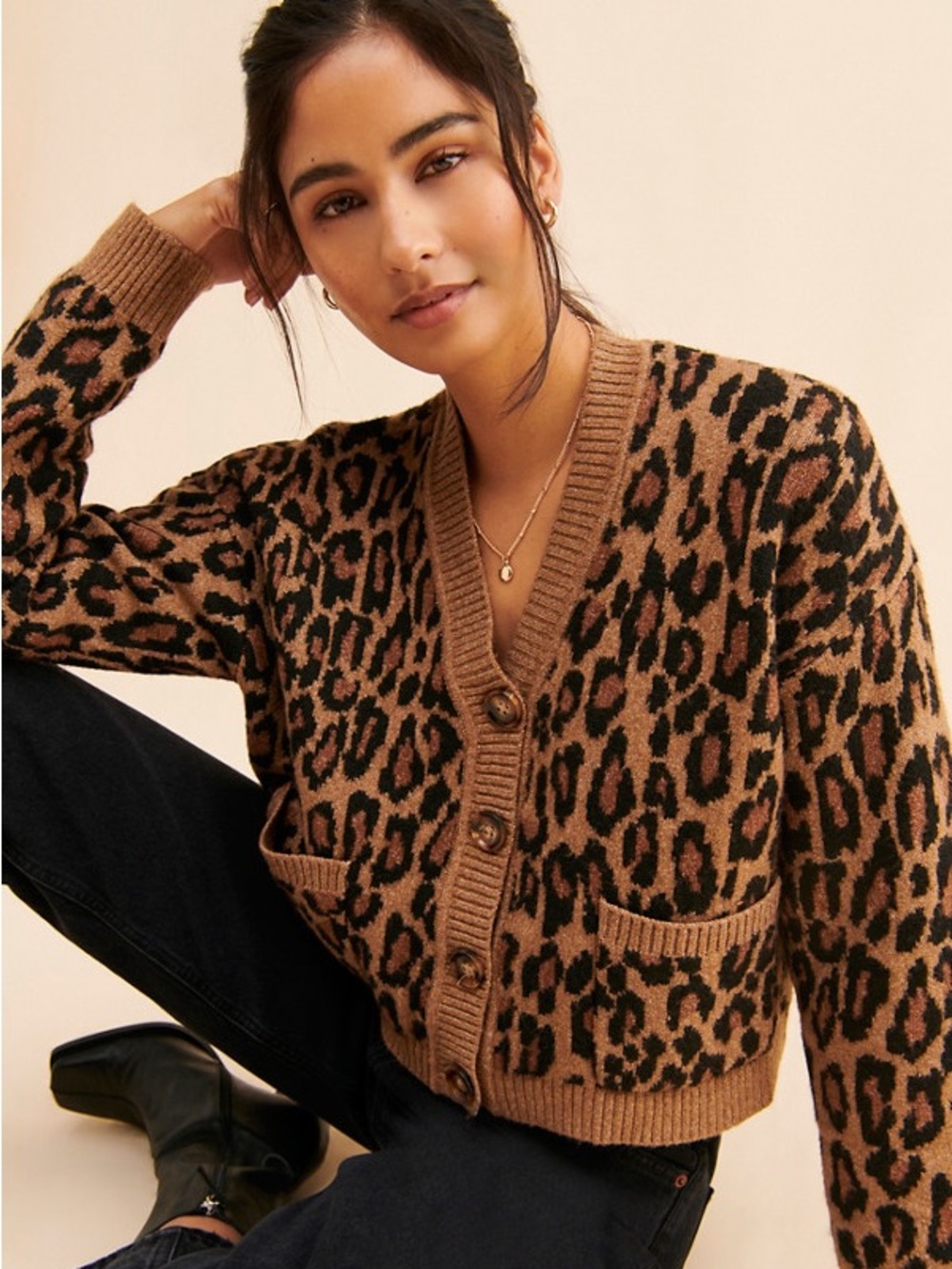 Show Me Your Mumu Carti Cardigan Cozy Leopard Print V-Neck Button| size S